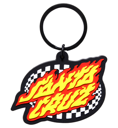Santa Cruz Oval Check Flame Dot Keyring - Black