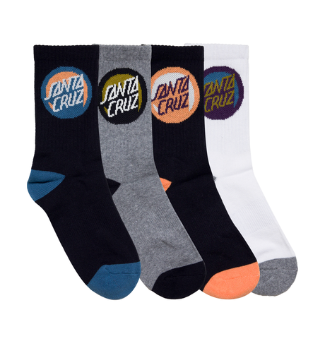 Santa Cruz Bold Shadow Dot Crew Sock 4 Pk (Yth 2-8) - Blk/Wht/Gmarle