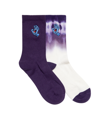 Santa Cruz Screaming Hand Crew Sock 2 Pk (Yth 2-8) - Cream Tie Dye/Purple