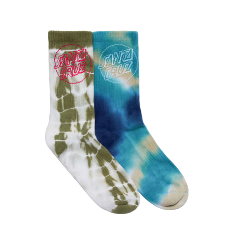 Santa Cruz Opus Dot Crew Sock 2 Pk (Yth 2-8) - Moss/Dk Blue Tdye