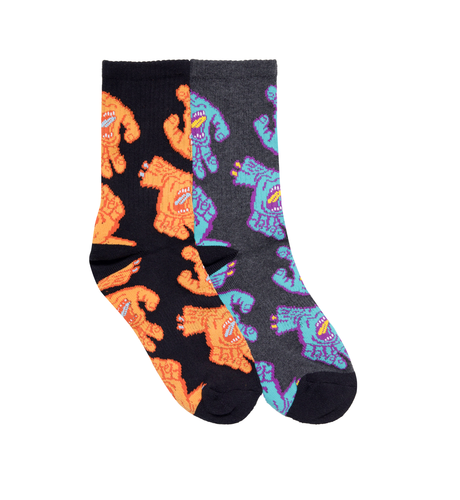 Santa Cruz Crowded Hand Crew Sock 2 Pk (Yth 2-8) - Dark Grey Marle/Blk
