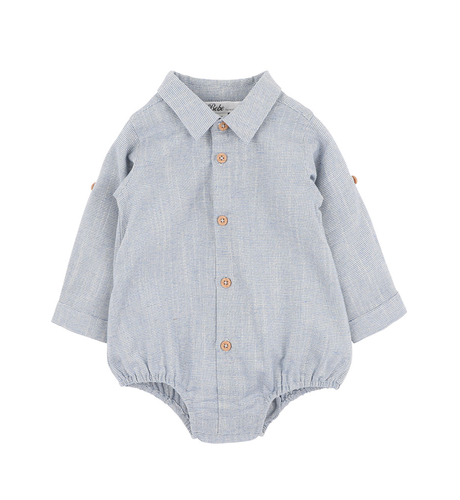 Bebe Oliver Stripe Shirt Bodysuit - Sky Blue