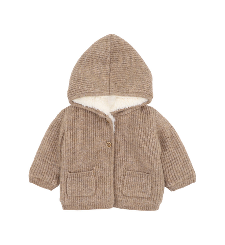 Bebe Knitted Baby Hooded Jacket - Biscuit