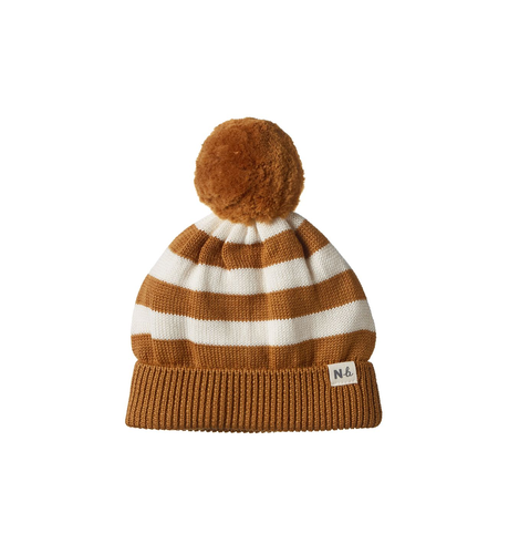 Nature Baby Alpine Pom Pom Beanie - Toffee Bold Stripe