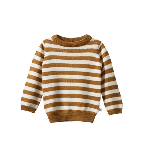 Nature Baby Merino Knit Pullover - Toffee Bold Stripe