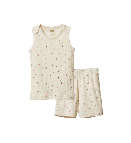 Nature Baby Singlet Pyjama Set Pointelle - Posey Blossom Print