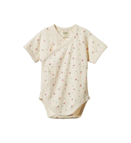 Nature Baby S/S Kimono Bodysuit Pointelle - Posey Blossom Print