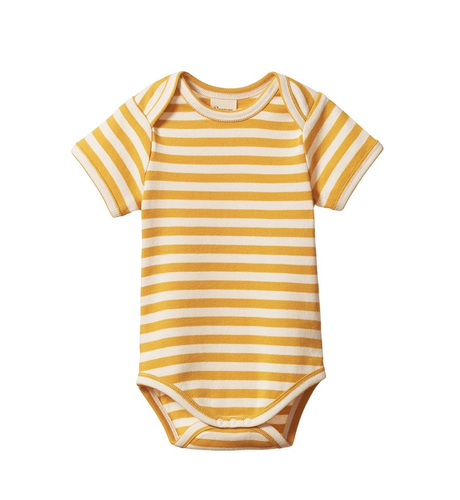 Nature Baby Short Sleeve Bodysuit - Golden Sea Stripe