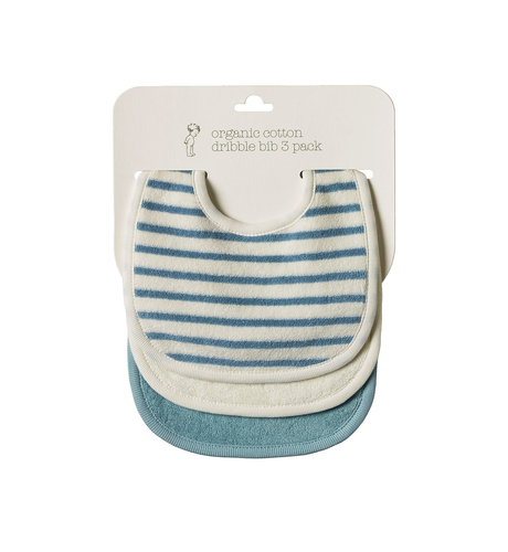 Nature Baby Dribble Bibs 3 Pack - Powder Blue/Natural