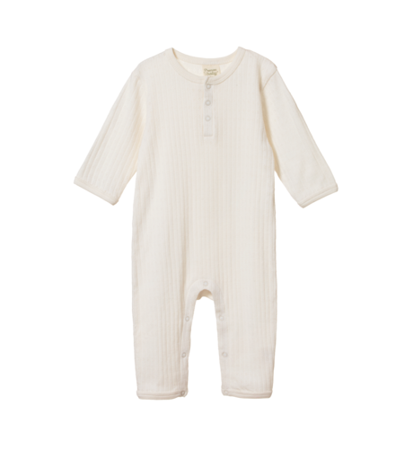 Nature Baby Henley Pyjama Suit Pointelle - Natural