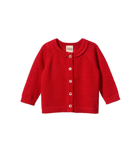 Nature Baby Piper Cardigan - Raspberry Red Pointelle