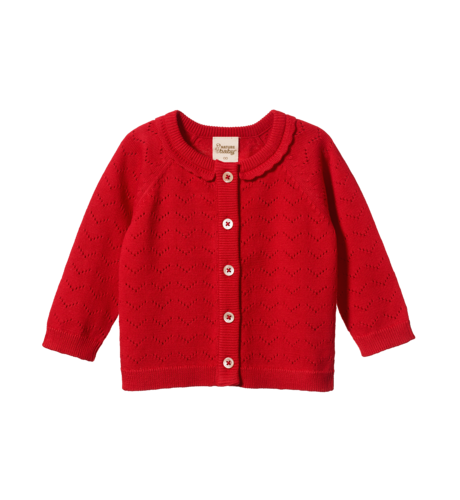 Nature Baby Piper Cardigan - Raspberry Red Pointelle