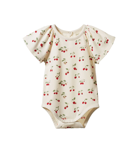 Nature Baby Faye S/S Bodysuit - Strawberry Blush Print