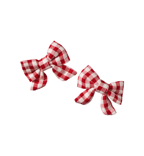 Nature Baby Bow Hair Clips 2 Pk - Red Check