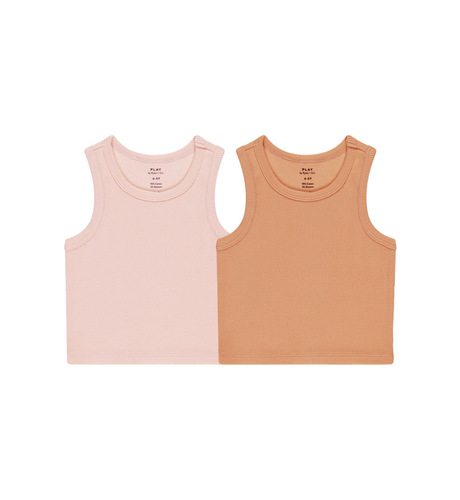 Rylee + Cru Ribbed Tank 2pc Set Pink/Grapefruit