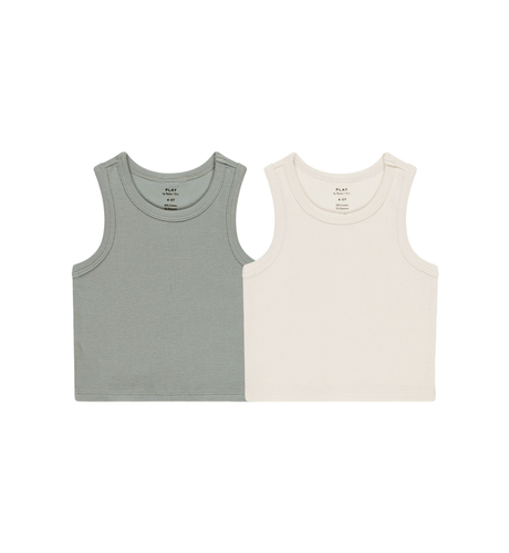 Rylee + Cru Ribbed Tank 2pc Set Natural/Eucalyptus