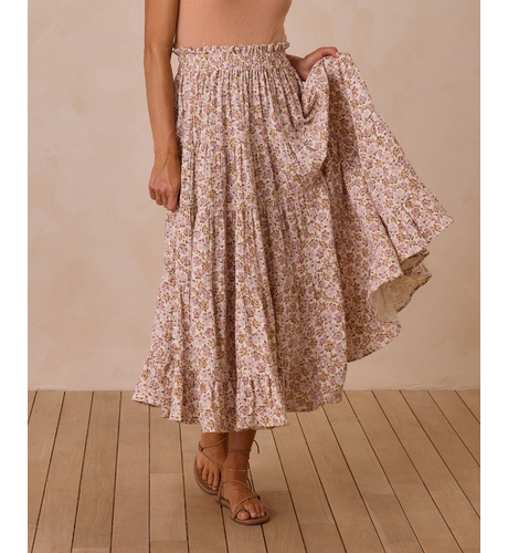 Rylee + Cru Ruffle Tiered Maxi Skirt Wildflower - Ivory