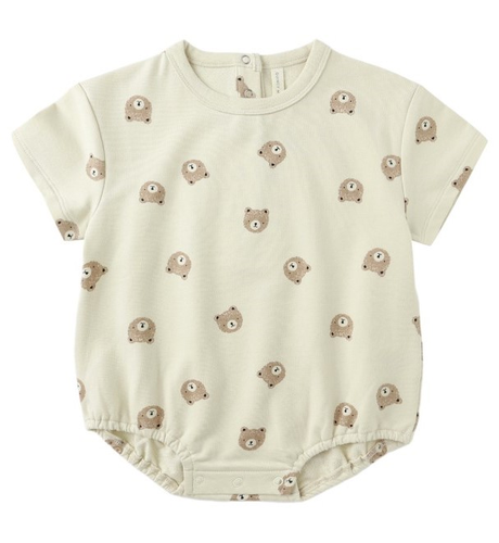 Quincy Mae Relaxed S/S Bubble Romper - Brown Bear (Pre-order)
