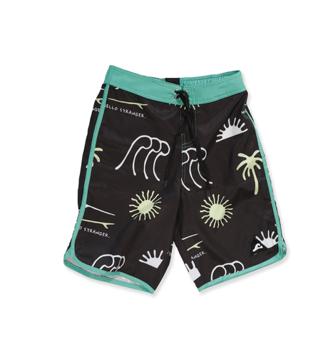 Hello Stranger Ocean Long Board Short - Black/Green